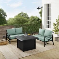Kaplan 3pc Outdoor Conversation Set With Fire Table & 2 Loveseats - Mist - Crosley -Crosley Sales Store GUEST 9a9365f7 07bf 40bf 9145 a2473e52c13a