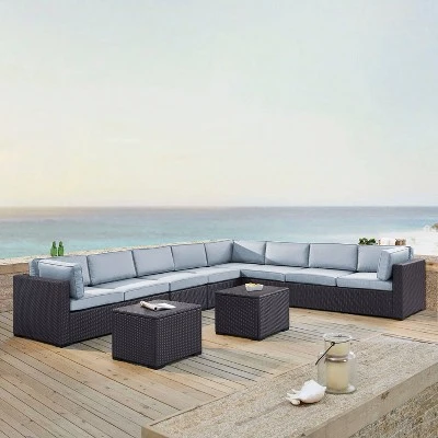 Biscayne 7pc Outdoor Wicker Sectional Set With 2 Coffee Tables - Sangria - Crosley 1 Biscayne 7pc Outdoor Wicker Sectional Set With 2 Coffee Tables - Sangria - Crosley