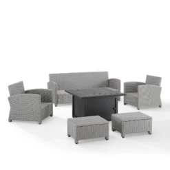 Bradenton 6pc Outdoor Wicker Sofa And Arm Chair Seating Set With Dante Fire Table And 2 Ottomans - Gray/Gray - Crosley -Crosley Sales Store GUEST 9dfadacc bbd2 4b83 9f8b b4ca7e524638