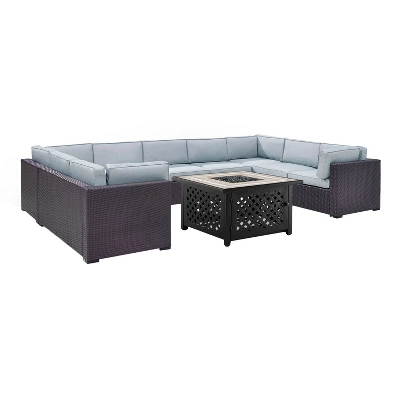 Biscayne 6pc Outdoor Wicker Sectional Set With Fire Table - Mist - Crosley 2 Biscayne 6pc Outdoor Wicker Sectional Set With Fire Table - Mist - Crosley - Image 2