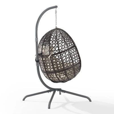 Calliope Indoor/Outdoor Wicker Hanging Egg Chair - Sand/Dark Brown - Crosley 6 Calliope Indoor/Outdoor Wicker Hanging Egg Chair - Sand/Dark Brown - Crosley - Image 6