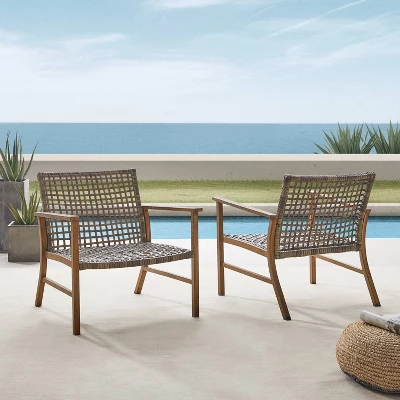 Ridley 2pk Outdoor Wicker & Metal Arm Chairs - Gray - Crosley 1 Ridley 2pk Outdoor Wicker & Metal Arm Chairs - Gray - Crosley