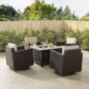 Palm Harbor 5pc Outdoor Wicker Conversation Set With Fire Table - Sand - Crosley