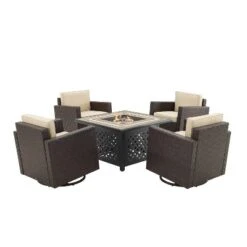Palm Harbor 5pc Outdoor Wicker Conversation Set With Fire Table - Sand - Crosley -Crosley Sales Store GUEST a6d4efad 8092 41b5 9b40 07b73a869873