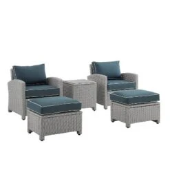 Bradenton 5pc Outdoor Wicker Seating Set With Side Table, 2 Arm Chairs And 2 Ottomans - Navy/Gray - Crosley -Crosley Sales Store GUEST a7294ff4 c22f 4516 b167 89e58cae1729