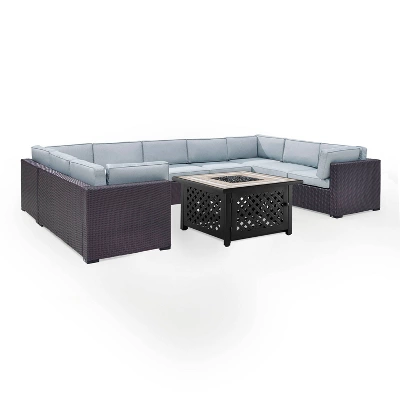 Biscayne 6pc Outdoor Wicker Sectional Set With Fire Table - Mist - Crosley 5 Biscayne 6pc Outdoor Wicker Sectional Set With Fire Table - Mist - Crosley - Image 5