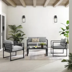 Hamilton Outdoor Metal 4 Piece Conversation Set - Matte Black - Crosley 21 Hamilton Outdoor Metal 4 Piece Conversation Set - Matte Black - Crosley -Crosley Sales Store GUEST a9f96d20 ab96 4c64 8749 9696324c9f13