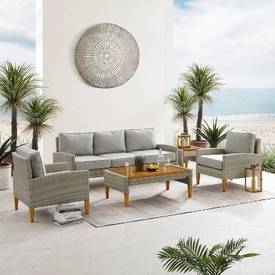 Capella 5pc Outdoor Wicker Sofa Set - Gray - Crosley 1 Capella 5pc Outdoor Wicker Sofa Set - Gray - Crosley