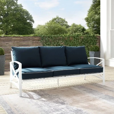 Kaplan Outdoor Metal Sofa White With Navy Cushions - Crosley 6 Kaplan Outdoor Metal Sofa White With Navy Cushions - Crosley - Image 6