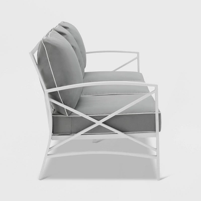 Kaplan Outdoor Metal Sofa White With Gray Cushions - Crosley 4 Kaplan Outdoor Metal Sofa White With Gray Cushions - Crosley - Image 4