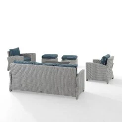 Bradenton 7pc Outdoor Wicker Sofa And Arm Chair Seating Set With Coffee Table, Side Table And 2 Ottomans - Navy/Gray - Crosley -Crosley Sales Store GUEST ac282453 f7b6 4749 a0ab f5bb510c98fa