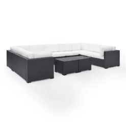 Biscayne 7pc Outdoor Wicker Sectional Set With 2 Coffee Tables & 4 Corner Seats White - Crosley -Crosley Sales Store GUEST ac3a1ce1 c06a 4e20 bf4d a834e256e06c