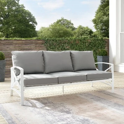 Kaplan Outdoor Metal Sofa White With Gray Cushions - Crosley 6 Kaplan Outdoor Metal Sofa White With Gray Cushions - Crosley - Image 6