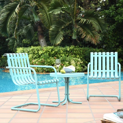 Crosley Gracie 3-Piece Metal Patio Chat Set - Blue 1 Crosley Gracie 3-Piece Metal Patio Chat Set - Blue
