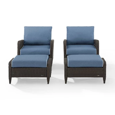 Kiawah 4pc Outdoor Wicker Conversation Set With 2 Arm Chairs & 2 Ottomans Blue - Crosley 1 Kiawah 4pc Outdoor Wicker Conversation Set With 2 Arm Chairs & 2 Ottomans Blue - Crosley