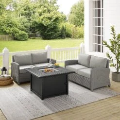 Bradenton 3pc Wicker Loveseat Set With Fire Table - Gray - Crosley -Crosley Sales Store GUEST b206f010 8590 460a bc00 17cdded36489