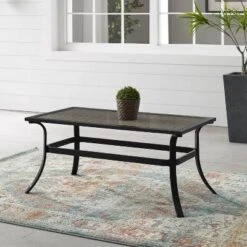 Crosley Sales Store 21 Dahlia Outdoor Tempered Glass Rectangular Coffee Table Matte Black/Brown - Crosley