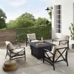 Kaplan 5pc Outdoor Conversation Set With Dante Fire Table & 4 Arm Chairs - Oatmeal - Crosley -Crosley Sales Store GUEST b2ff2ef8 d07c 4b9d 8f64 df9eea9d8aa7