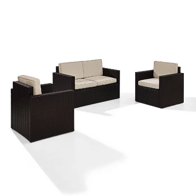 Palm Harbor 3pc All-Weather Wicker Patio Seating Set Sand - Crosley 1 Palm Harbor 3pc All-Weather Wicker Patio Seating Set Sand - Crosley