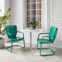 Ridgeland 3pc Outdoor Bistro Set With Table & 2 Chairs - Turquoise Gloss - Crosley -Crosley Sales Store GUEST b61936dd 4f43 4d8b bbee ac42e2a25b56