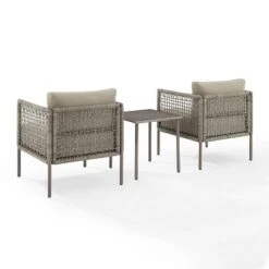 Cali Bay 3pc Outdoor Wicker & Metal Seating Set - Taupe/Light Brown - Crosley -Crosley Sales Store GUEST b8346ff2 ea67 4f97 a891 403d0b7f712c
