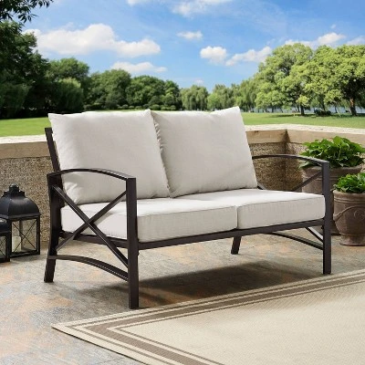 Kaplan Outdoor Metal Loveseat - Oatmeal/Bronze - Crosley 1 Kaplan Outdoor Metal Loveseat - Oatmeal/Bronze - Crosley