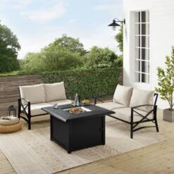 Kaplan 3pc Outdoor Conversation Set With Fire Table & 2 Loveseats - Oatmeal - Crosley -Crosley Sales Store GUEST ba50c16a adf4 422b b83f fa6fc402fed8