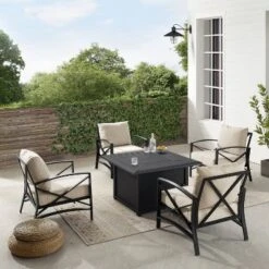 Kaplan 5pc Outdoor Conversation Set With Dante Fire Table & 4 Arm Chairs - Oatmeal - Crosley -Crosley Sales Store GUEST ba96e861 7073 4024 ab70 dcc648a81b44