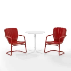 Ridgeland 3pc Outdoor Bistro Set With Table & 2 Chairs - Red - Crosley