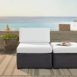 Biscayne Armless Chair With White Cushions Brown - Crosley -Crosley Sales Store GUEST c138793b 0134 4577 96ab fc60e50f74a7