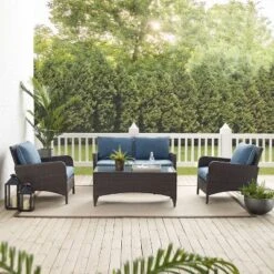 Kiawah 4pc Outdoor Wicker Conversation Set With Sofa, Arm Chairs & Coffee Table Blue - Crosley 12 Kiawah 4pc Outdoor Wicker Conversation Set With Sofa, Arm Chairs & Coffee Table Blue - Crosley -Crosley Sales Store GUEST c25ea7d7 cffb 4e31 a8e2 8d993ed21d2a