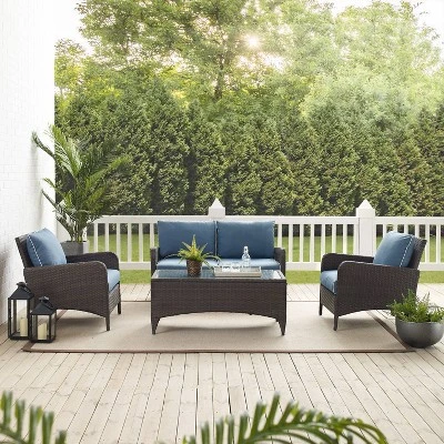 Kiawah 4pc Outdoor Wicker Conversation Set With Sofa, Arm Chairs & Coffee Table Blue - Crosley 5 Kiawah 4pc Outdoor Wicker Conversation Set With Sofa, Arm Chairs & Coffee Table Blue - Crosley - Image 5