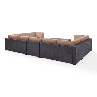 Crosley 7pc Biscayne Outdoor Steel Wicker Patio Sectional Set Furniture Set With Two Coffee Tables Mocha 4 Crosley 7pc Biscayne Outdoor Steel Wicker Patio Sectional Set Furniture Set With Two Coffee Tables Mocha - Image 4