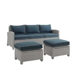 Bradenton 3pc Outdoor Wicker Sofa & 2 Ottoman Set - Navy/Gray - Crosley 12 Bradenton 3pc Outdoor Wicker Sofa & 2 Ottoman Set - Navy/Gray - Crosley -Crosley Sales Store GUEST c44cd8ec 0ab1 4698 b843 11e97ee47142