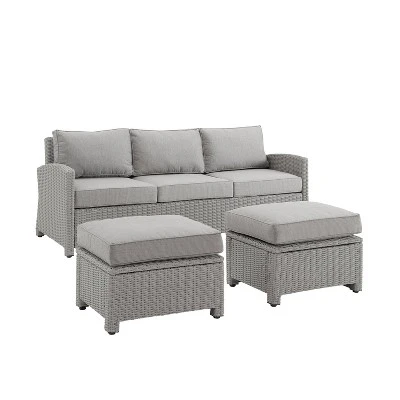 Bradenton 3pc Outdoor Wicker Sofa & 2 Ottoman Set - Gray/Gray - Crosley 3 Bradenton 3pc Outdoor Wicker Sofa & 2 Ottoman Set - Gray/Gray - Crosley - Image 3
