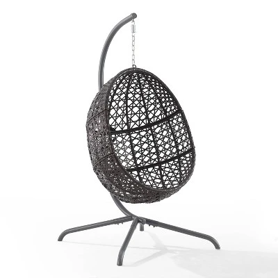 Calliope Indoor/Outdoor Wicker Hanging Egg Chair - Sand/Dark Brown - Crosley 7 Calliope Indoor/Outdoor Wicker Hanging Egg Chair - Sand/Dark Brown - Crosley - Image 7