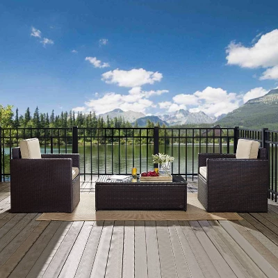 Palm Harbor 3pc Outdoor Wicker Seating Set - Sand - Crosley 2 Palm Harbor 3pc Outdoor Wicker Seating Set - Sand - Crosley - Image 2