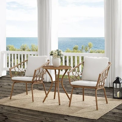 Juniper 3pc Indoor/Outdoor Wicker Bistro Set - Cream/Natural - Crosley 1 Juniper 3pc Indoor/Outdoor Wicker Bistro Set - Cream/Natural - Crosley