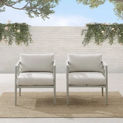 Ashford 2pk Outdoor Metal Arm Chairs - Cream - Crosley 2 Ashford 2pk Outdoor Metal Arm Chairs - Cream - Crosley - Image 2