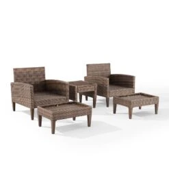 Capella 5pc Outdoor Wicker Conversation Set With Arm Chairs, Ottomans & Side Table - Cream/Brown - Crosley -Crosley Sales Store GUEST cebb1638 1bba 46fe a5a2 09be91318c10