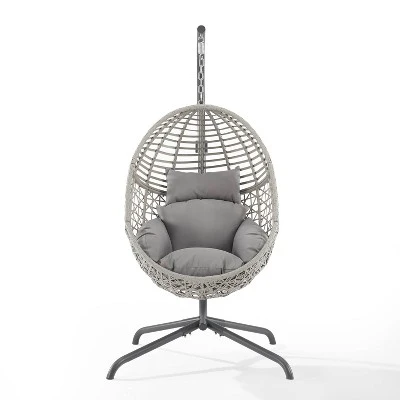 Lorelei Indoor/Outdoor Wicker Hanging Egg Chair - Gray/Light Gray - Crosley 5 Lorelei Indoor/Outdoor Wicker Hanging Egg Chair - Gray/Light Gray - Crosley - Image 5