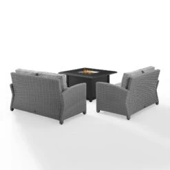 Bradenton 3pc Wicker Loveseat Set With Fire Table - Gray - Crosley -Crosley Sales Store GUEST cf83316a b7a5 400d a2a7 49a667dab4d8