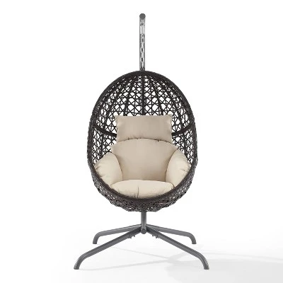 Calliope Indoor/Outdoor Wicker Hanging Egg Chair - Sand/Dark Brown - Crosley 5 Calliope Indoor/Outdoor Wicker Hanging Egg Chair - Sand/Dark Brown - Crosley - Image 5