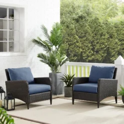 Kiawah 2pk Wicker Patio Chair Blue - Crosley -Crosley Sales Store GUEST d289ee57 5a4f 4199 bb27 2eb7120a5b32