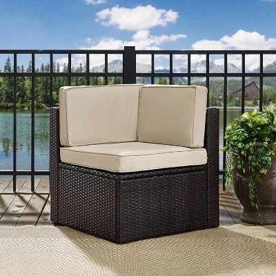 Palm Harbor Outdoor Wicker Corner Chair - Sand - Crosley 1 Palm Harbor Outdoor Wicker Corner Chair - Sand - Crosley