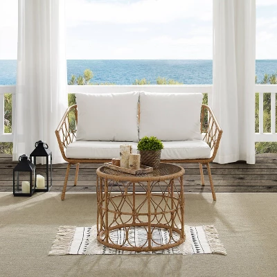 Juniper 2pc Outdoor Wicker Conversation Set With Loveseat & Coffee Table - Cream/Natural - Crosley 2 Juniper 2pc Outdoor Wicker Conversation Set With Loveseat & Coffee Table - Cream/Natural - Crosley - Image 2