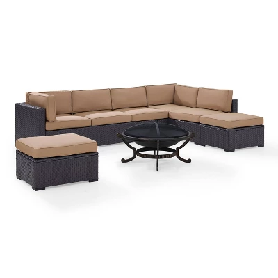Biscayne 6pc Outdoor Wicker Sectional Set With Fire Pit - Crosley 5 Biscayne 6pc Outdoor Wicker Sectional Set With Fire Pit - Crosley - Image 5
