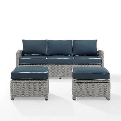 Bradenton 3pc Outdoor Wicker Sofa & 2 Ottoman Set - Navy/Gray - Crosley 6 Bradenton 3pc Outdoor Wicker Sofa & 2 Ottoman Set - Navy/Gray - Crosley - Image 6