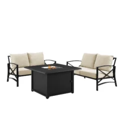 Kaplan 3pc Outdoor Conversation Set With Fire Table & 2 Loveseats - Oatmeal - Crosley -Crosley Sales Store GUEST d7e27367 a87c 40d7 af50 a80597fbee9d