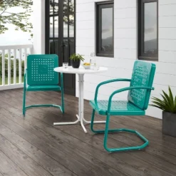 Bates 3pc Outdoor Bistro Set With Table & 2 Chairs - Turquoise - Crosley -Crosley Sales Store GUEST db1af817 9618 4aa9 a6eb d8cdce56be8a